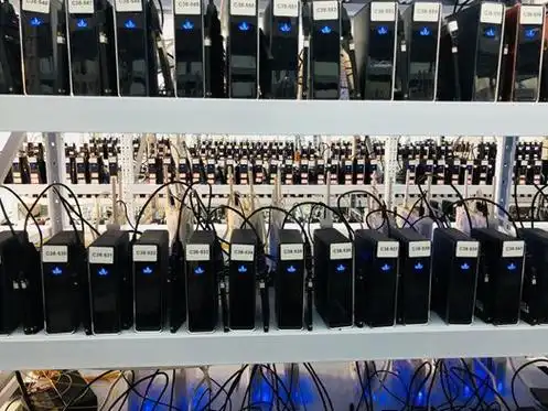 A bustling mining farm hosting various rigs, highlighting the tax challenges in operations